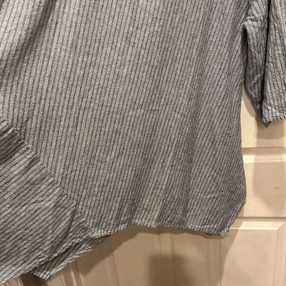 For Cynthia Blue White Vertical Striped Linen Blend Lagenlook‎ Tunic Top 2X - Picture 5 of 7